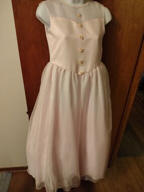 Majestic Light Pink Formal Girls Dress with Pearl Buttons